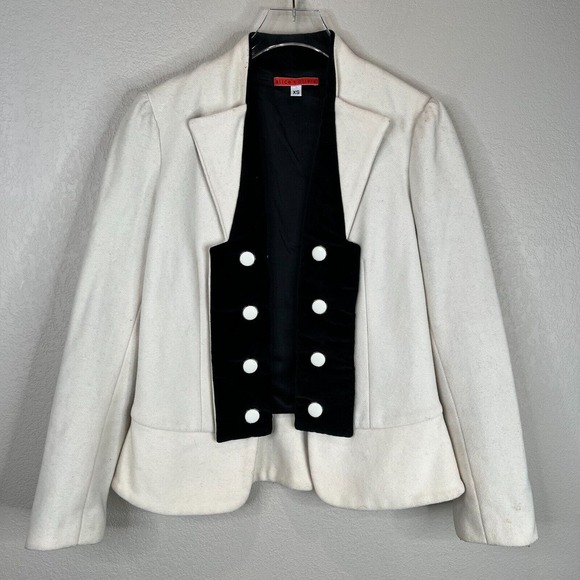 Alice &‎ Olivia Women's Tuxedo Style Military Blazer Jacket White Black Size XS - Picture 1 of 16